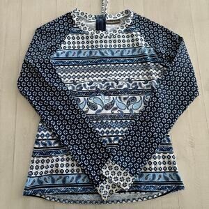 Tommy Bahama Swim Shirt Medium Blue Paisley Rash Guard Performance Stretch UPF